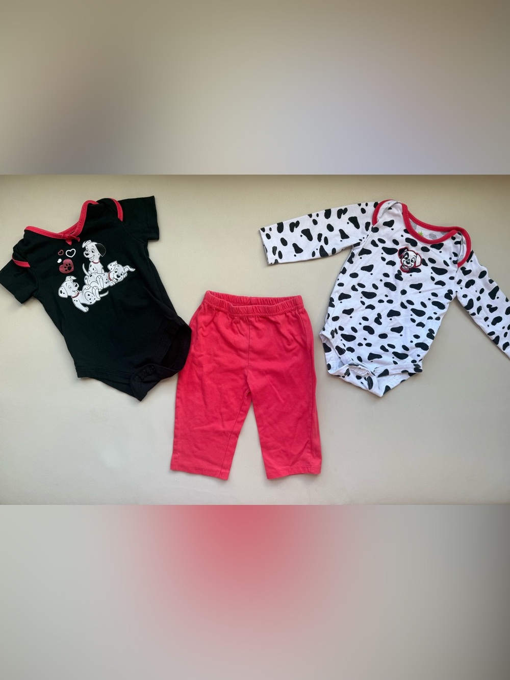 Disney Dalmatian Print Bodysuits & Pink Leggings Set - Black, White, Pink